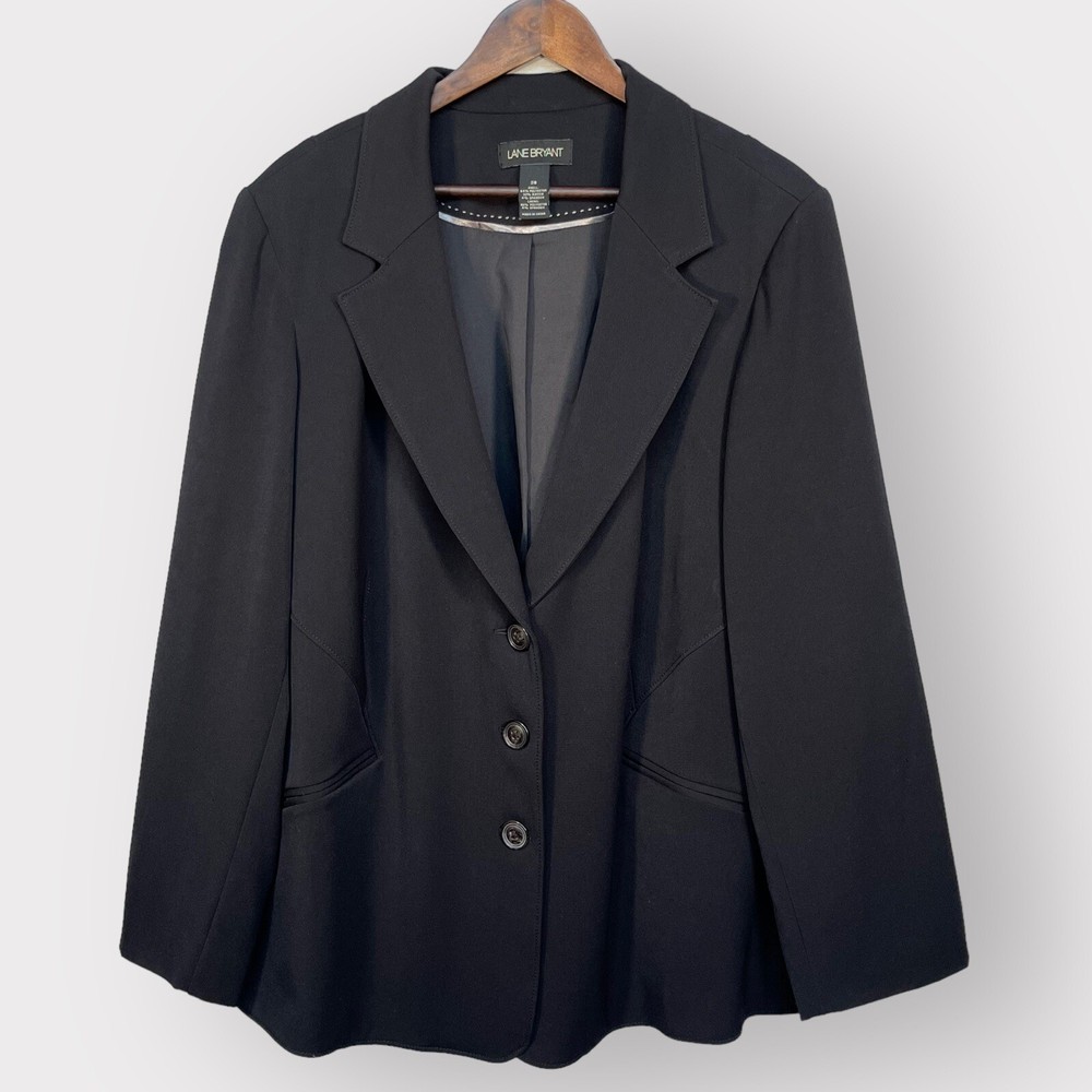 Lane Bryant 3-Button Blazer Women 28 Black Pockets Lined Padded Shoulder O87