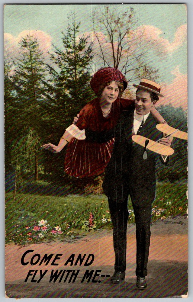 Antique Postcard Couple Toy Airplane Washington, DC 1910s
