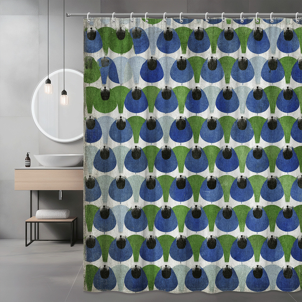 Blue Green Abstract Graphic Shower Curtain-image