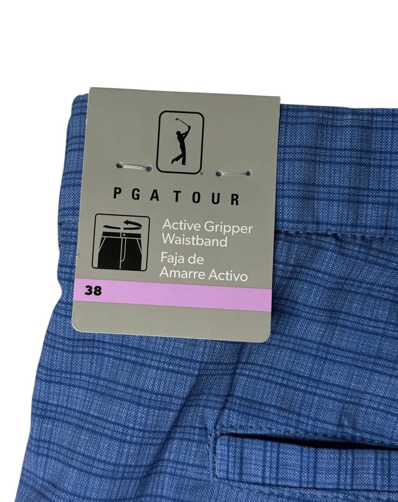 NWT PGA Tour Men’s 38 Blue Plaid Shorts Active Waistband Golf Casual Stretch