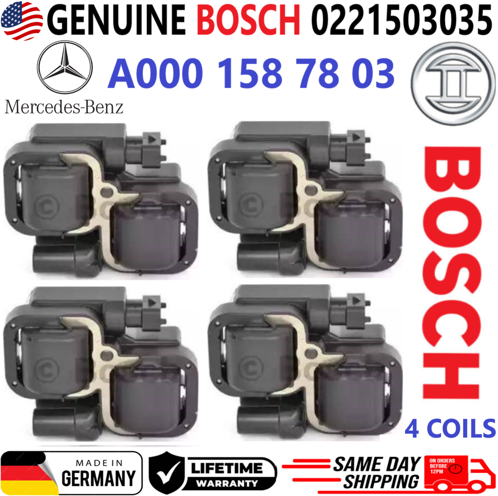OEM BOSCH x4 Ignition Coils For 1998-2011 Mercedes-Benz A0001587803, 0221503035