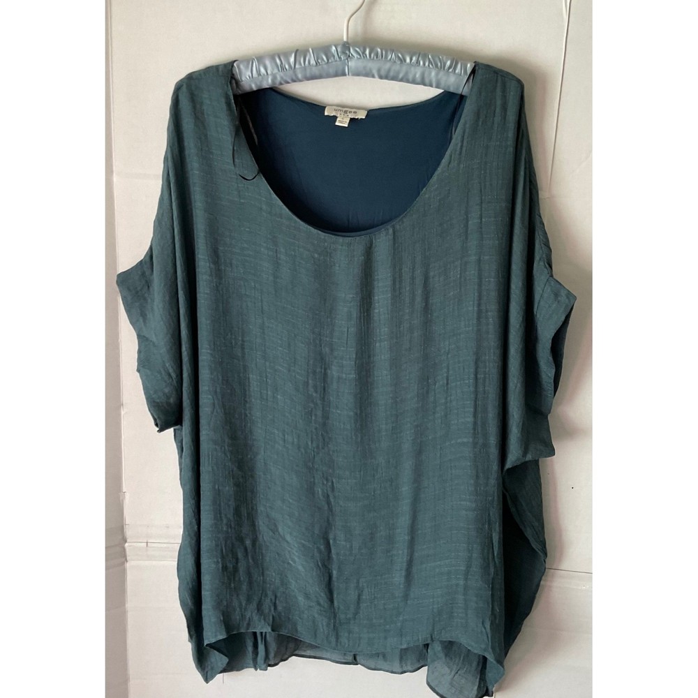 Umgee USA Womens Large Teal Textured Oversized Tunic Top Short Sleeve C1111