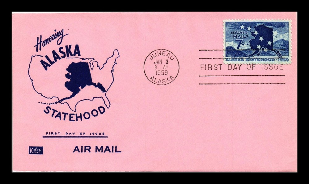 Dr Jim Stamps Us Cover Alaska Statehood Air Mail Fdc Scott C53 Kolor Kover