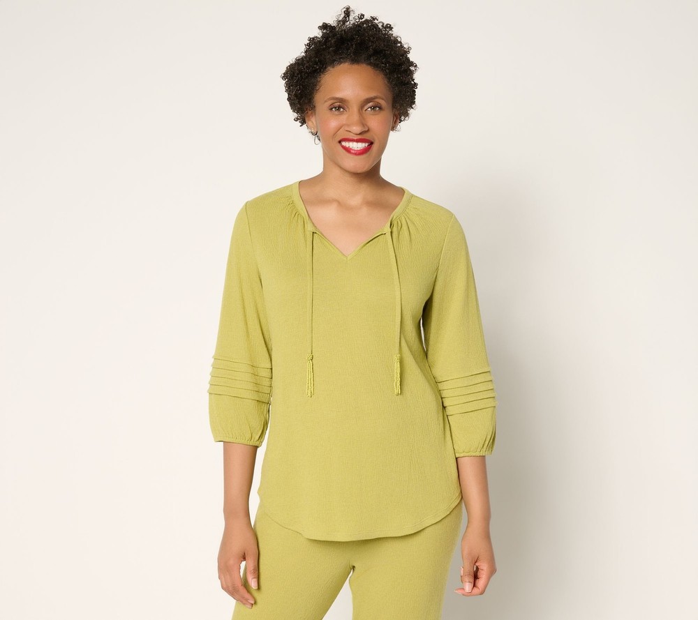 Gloria Vanderbilt Women's Top Sz L Denim & Co. Beach Knit Gauze Green A692746