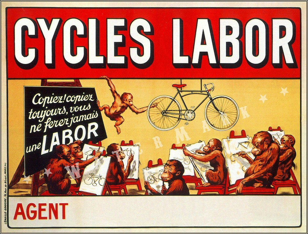 Cycles Labor 1918 Vintage Poster Print Retro French Bicycle Advertising Monkeys