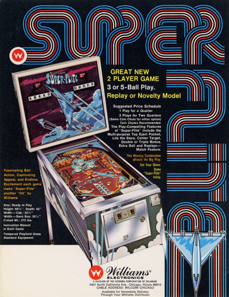 Super Flite Pinball FLYER 1974 Vintage Original NOS Game Art Concorde Jet Plane