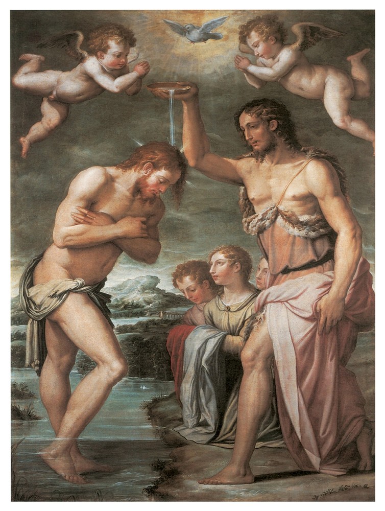 Decor Poster. Fine Graphic Religious  Art. Baptism Scene. Home Wall Design 1354