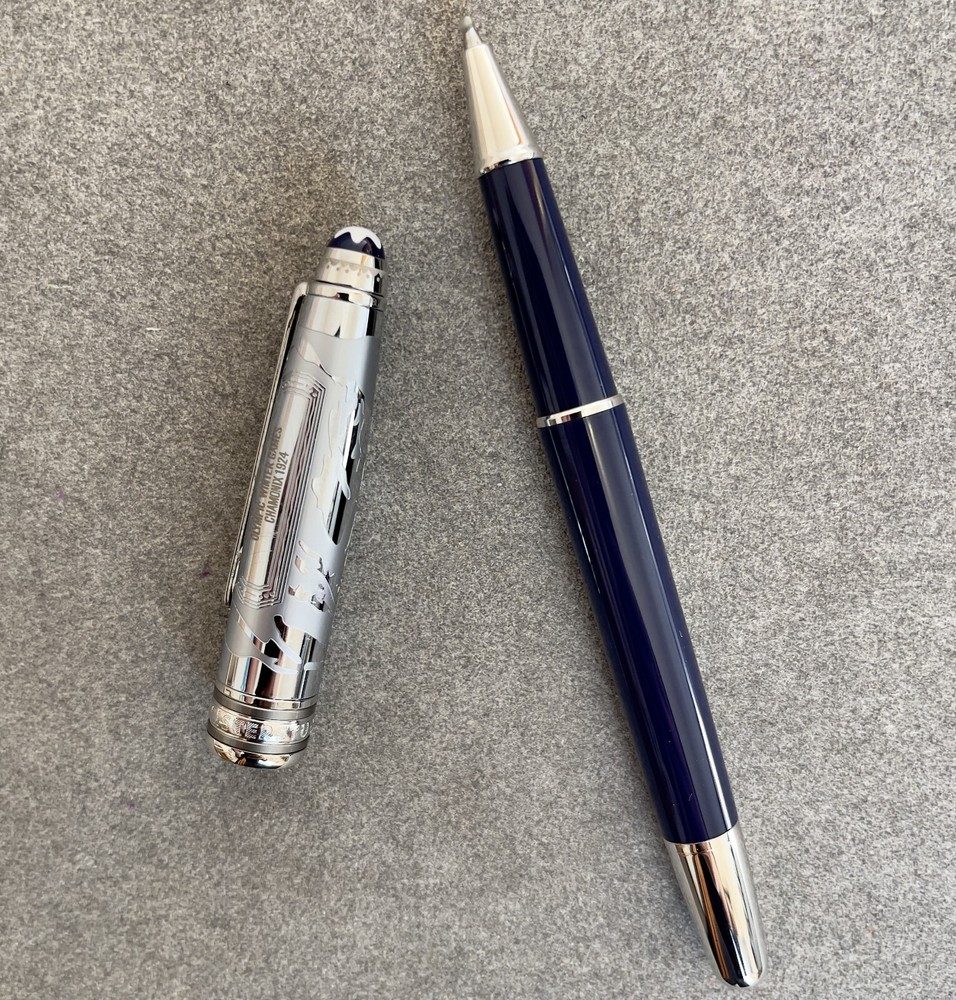 Deluxe Olympic Chamonix Series Deep Blue+Steel Color 0.7mm Rollerball Pen No Box