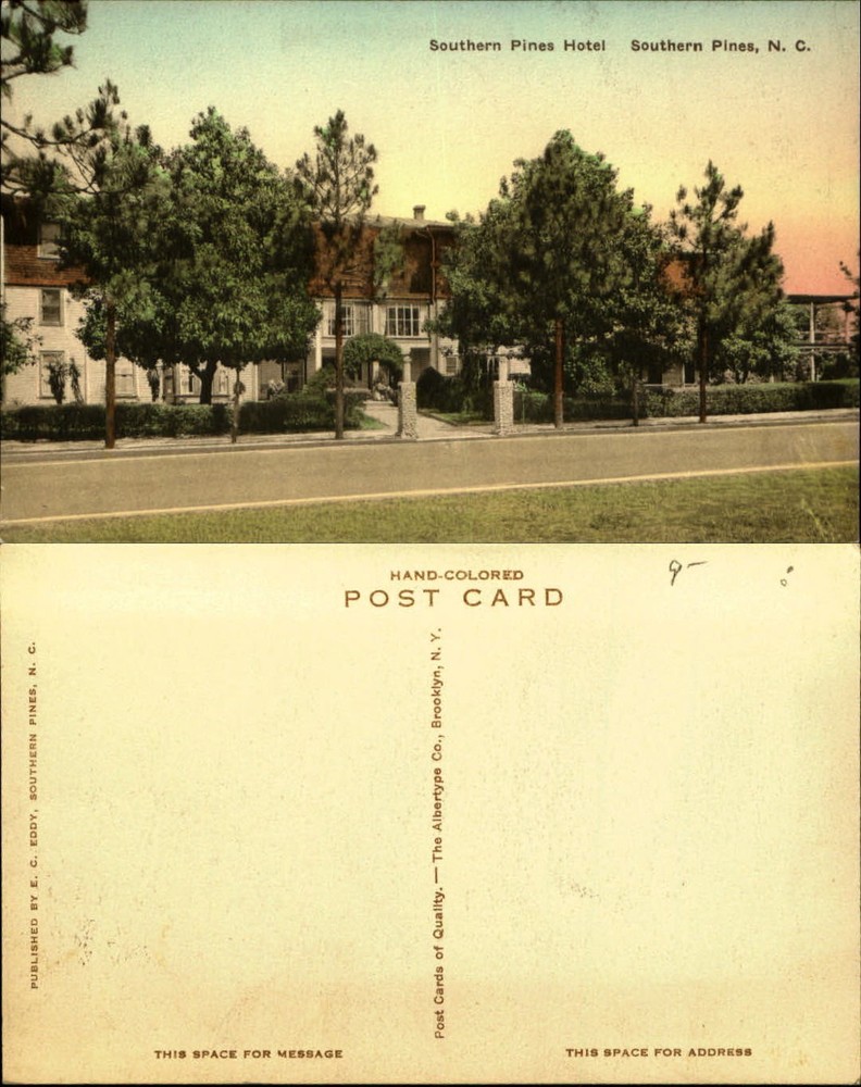 Southern Pines Hotel NC hand colored Albertype unused