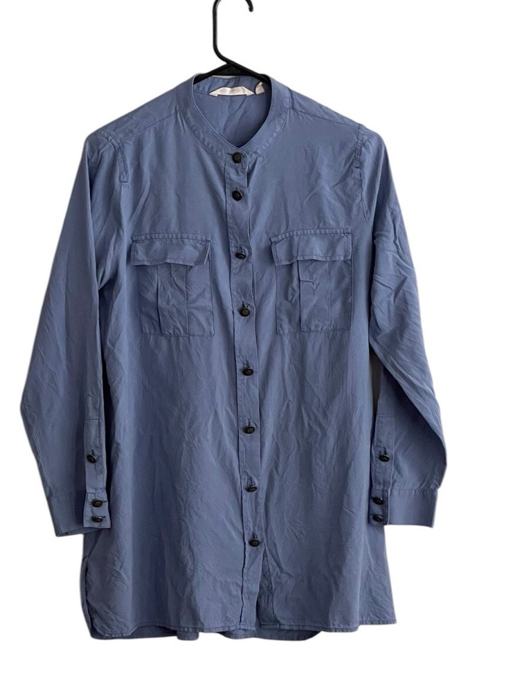Soft Surroundings Silk Tunic Top Women's Petite Medium Blue Button-Front