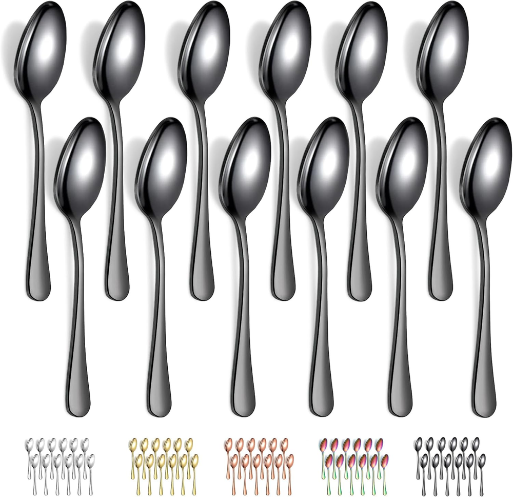 Black Dinner Spoons 12 Pieces, Black Titanium Plating Stainless Steel 7.28Inch S