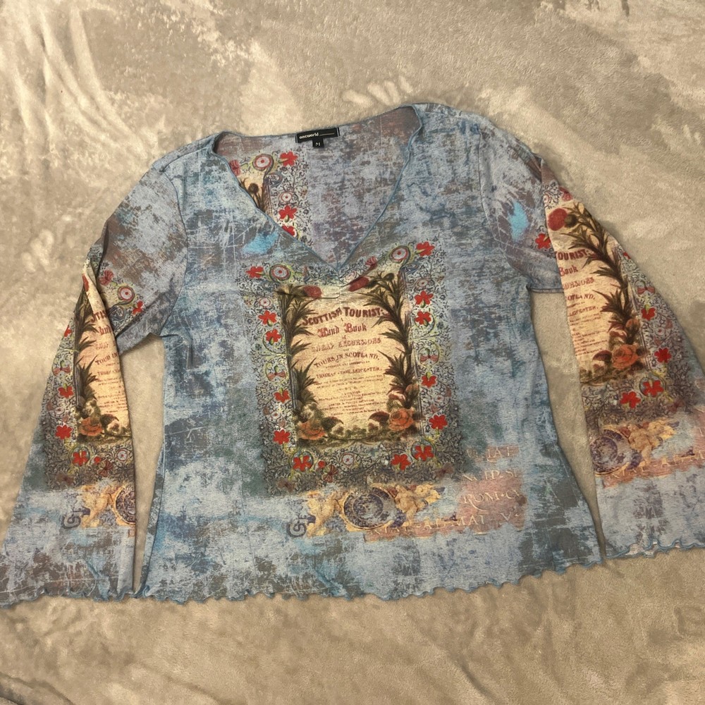 Vintage 90s Y2K Euro Style One World Top Size M Whimsigoth Fairycore Mesh