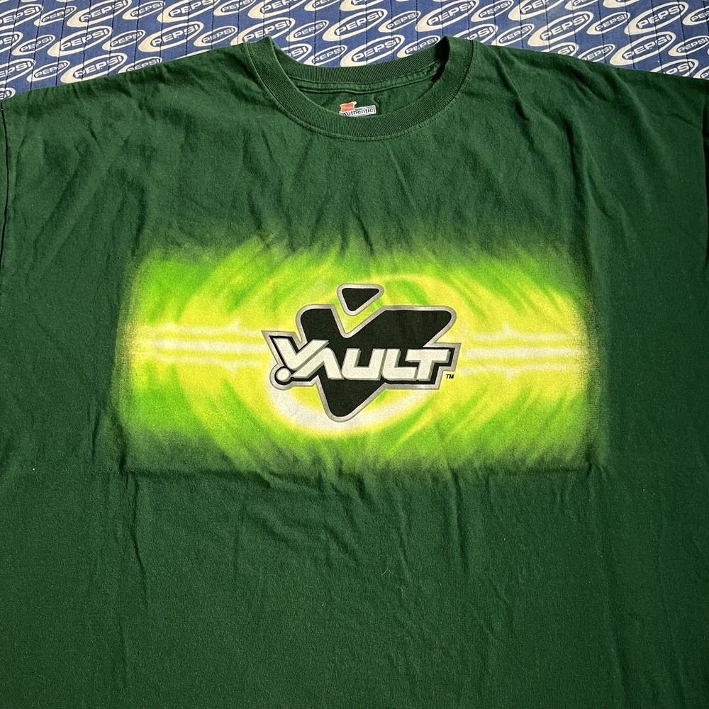 Vintage Vault Soda Energy Drink Shirt Y2K Double Sided Graphic Size 2XL Green
