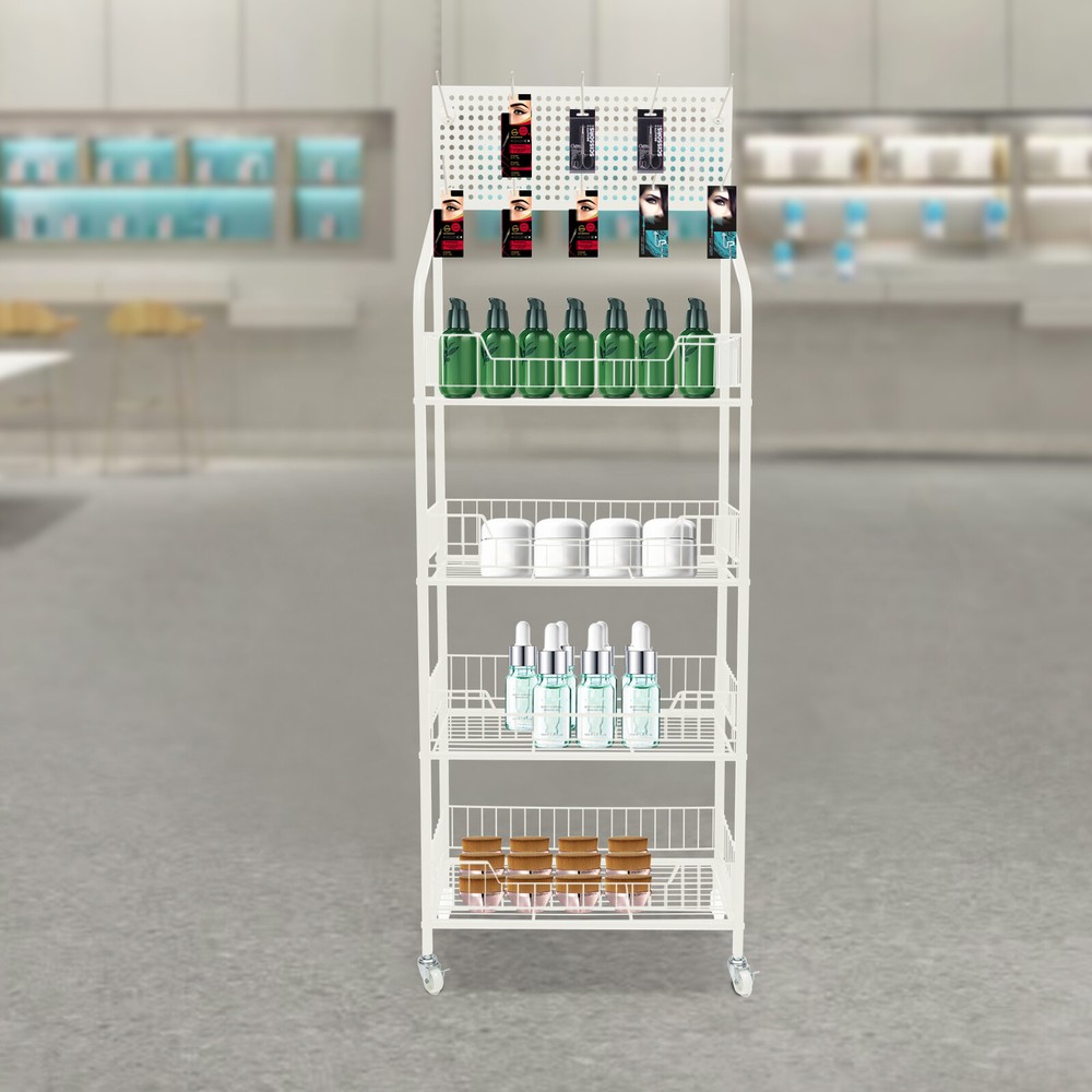 4 Tier Retail Display Rack Stand Snack Candy Display Organizer Basket Stand Cart