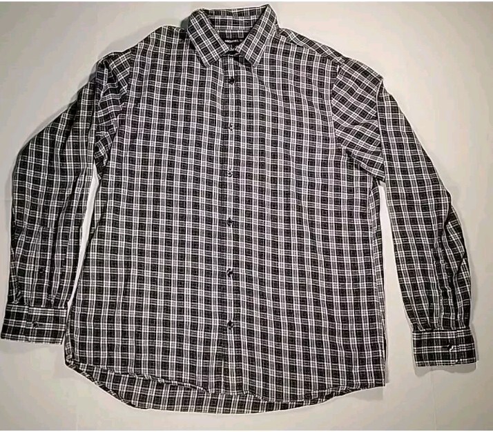 Michael Kors Men's Button Up Long Sleeve Tailored Fit Plaid Shirt, Size Large