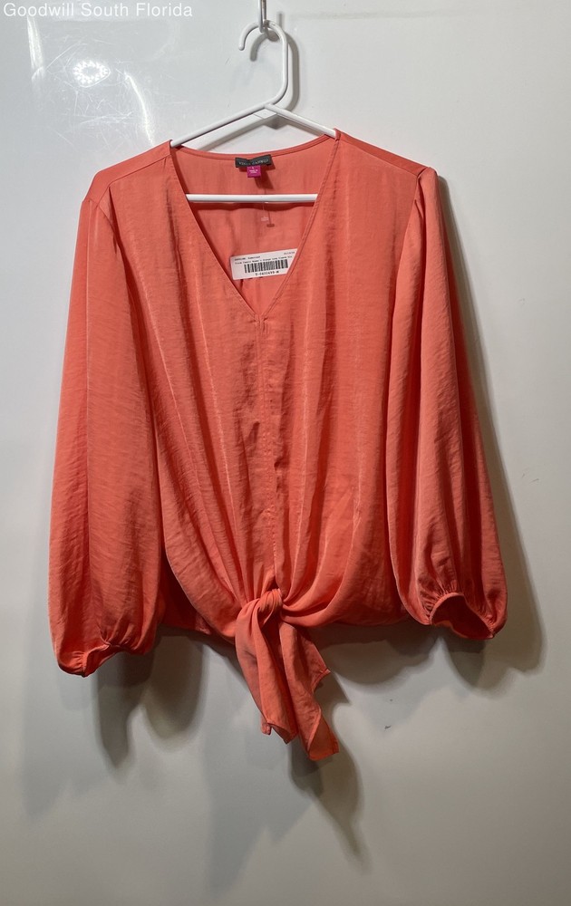 Vince Camuto Womens Orange Long Sleeve Tie Front Blouse Top Size Large