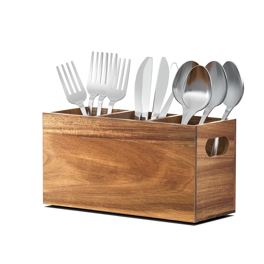 Acacia Wood Silverware Organizer - Utensil Holder for Kitchen Drawer Storage