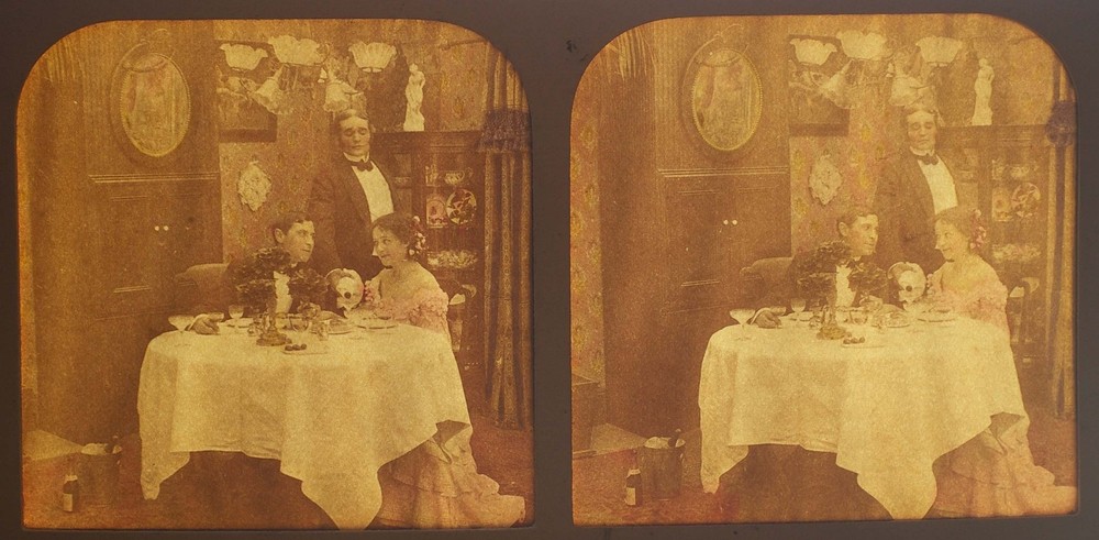 G2650~ TISSUE Stereoview – Couple having Dinner c1902s by American Stereoscopic