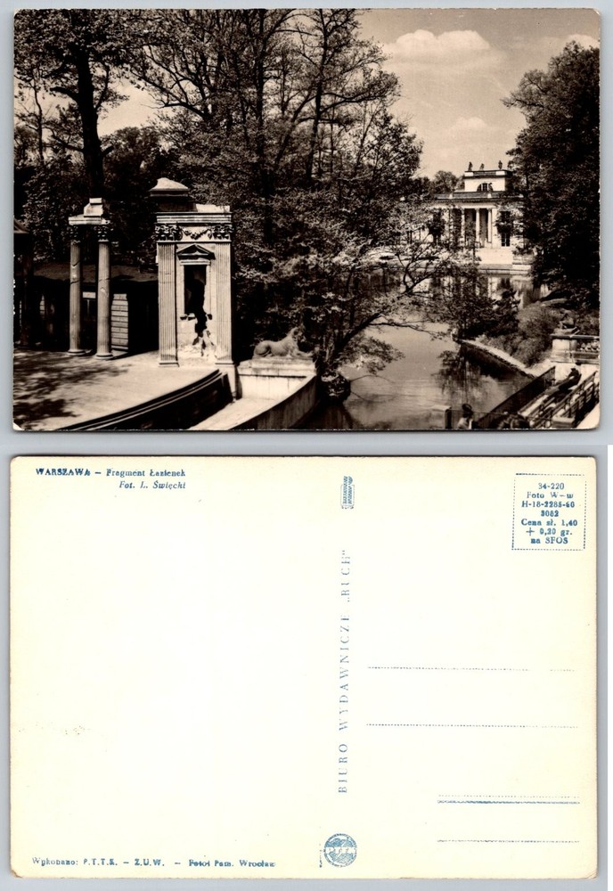 Vintage Lazienki Park Palace Warsaw Poland Black & White Photo Postcard