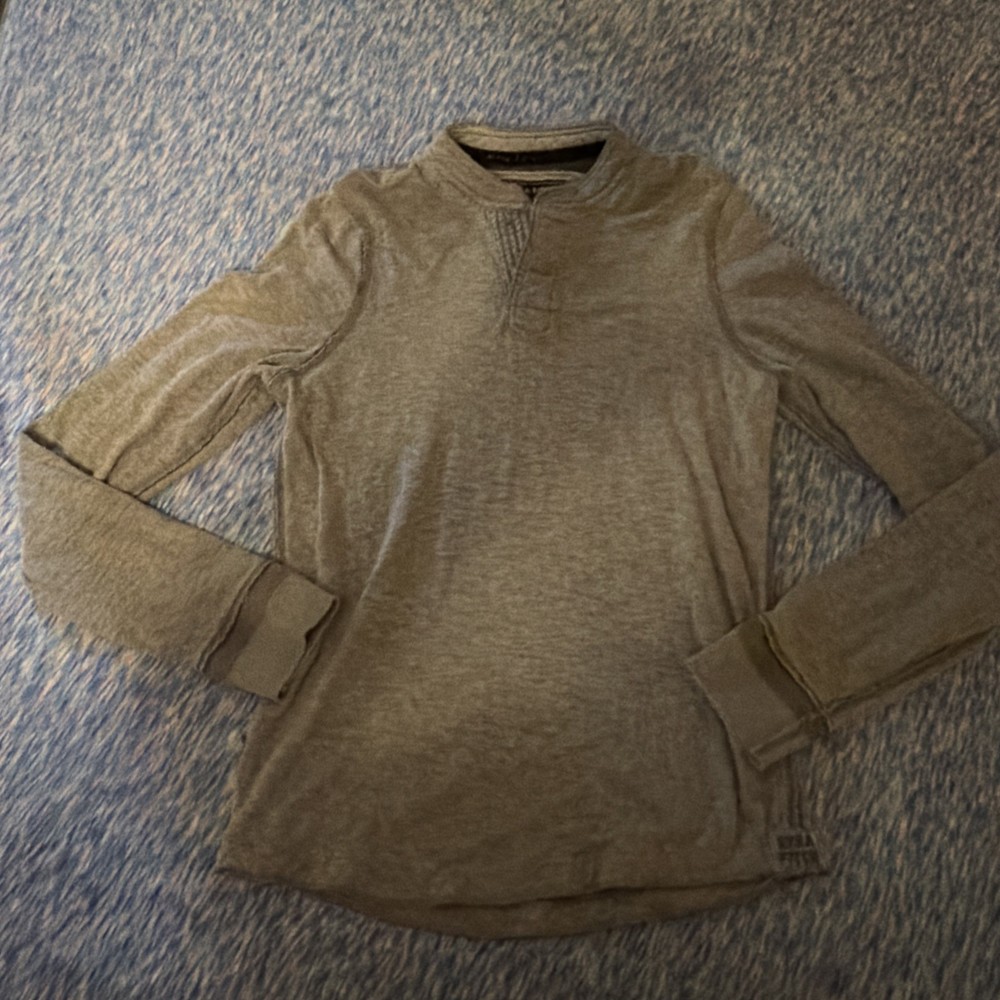 EZRA FITCH VTG HENLEY Gray Hem COTTON 2-BUTTON Medium Y2K Abercrombie Ribbed