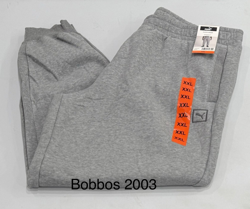 Puma Men's Ribbed Cuffs Drawstring Waist Fleece Jogger Pants, Gray, Size XXL