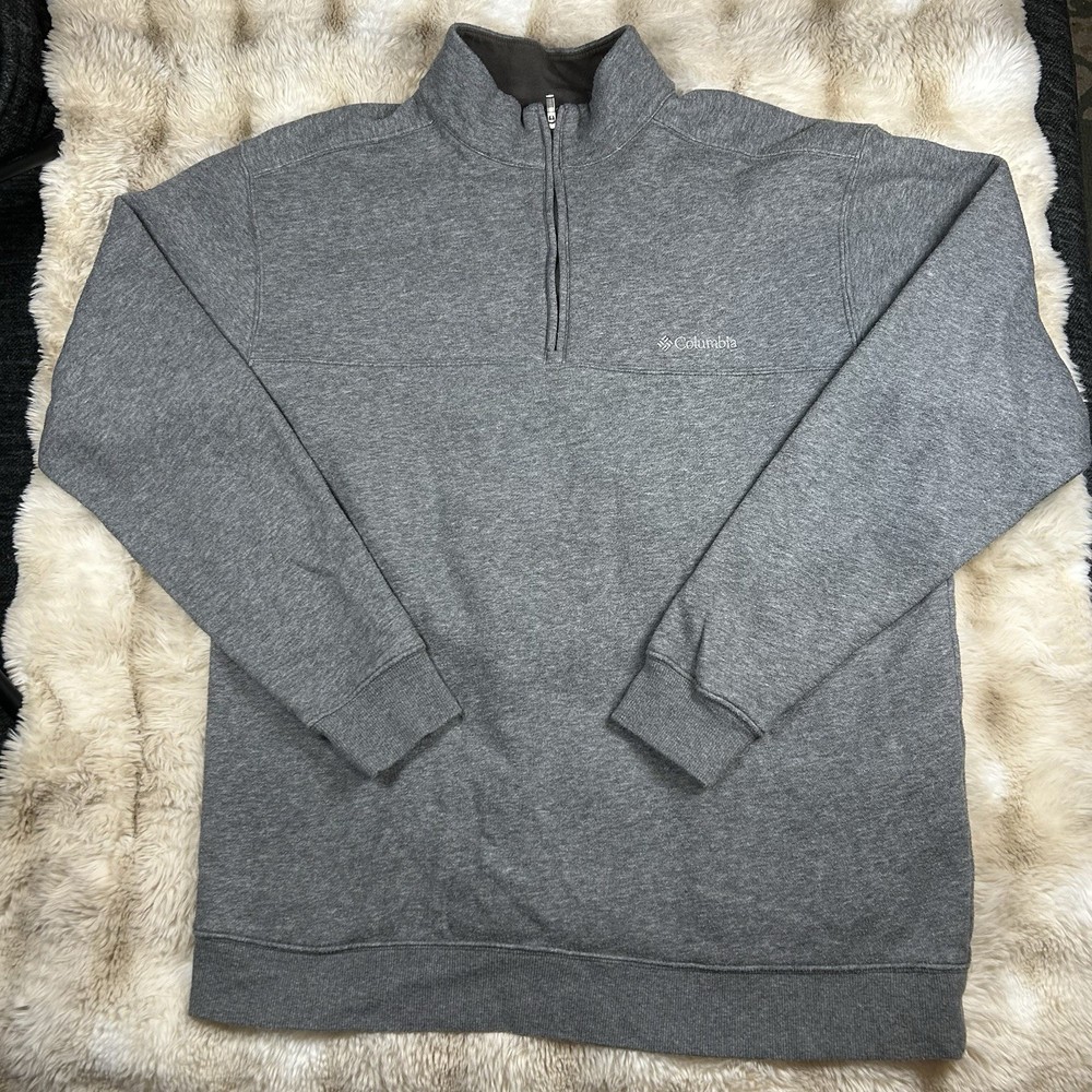 Columbia Sweater Men L Gray 1/4 Zip Hiking Outdoors Knit Mock Neck Fleece