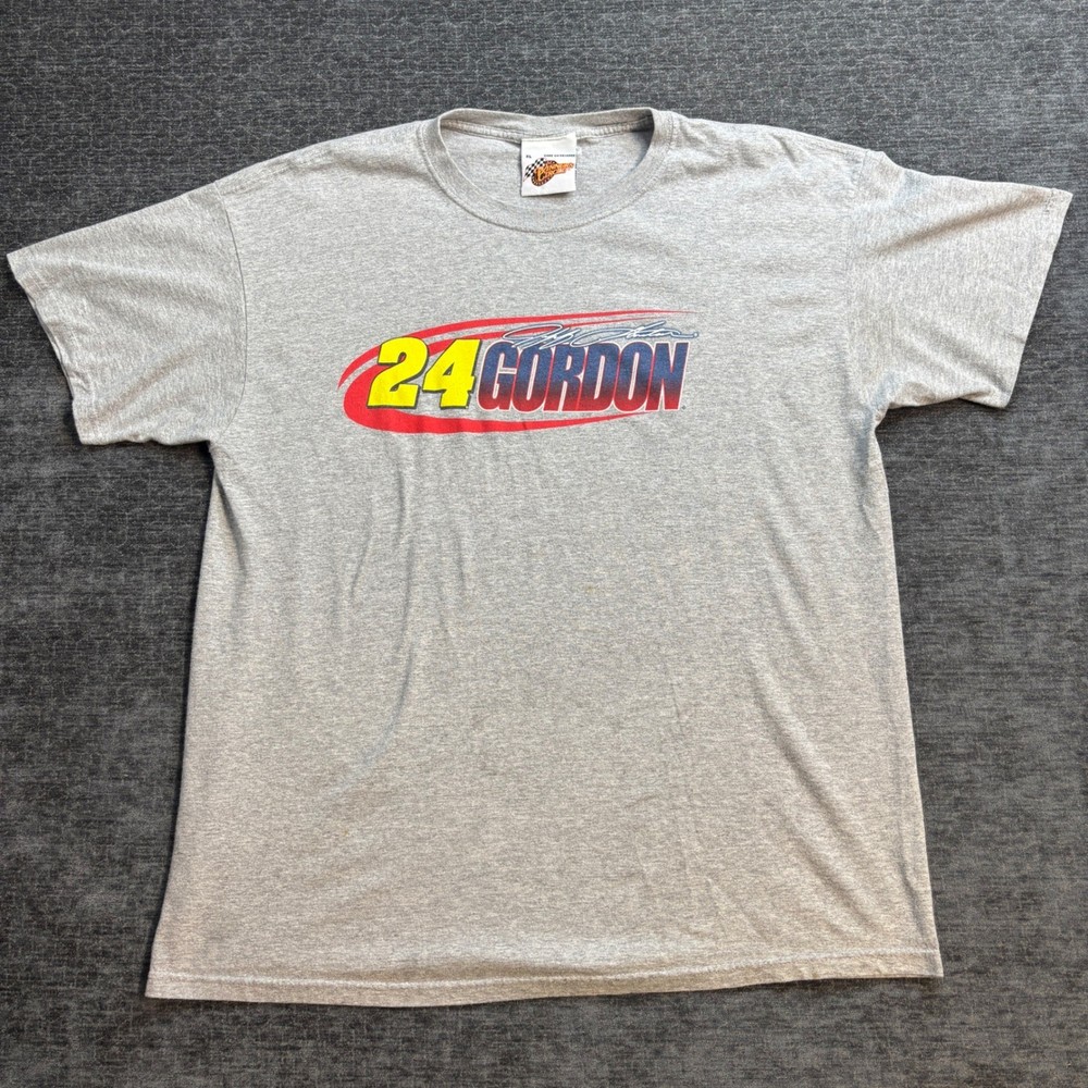 Vintage Jeff Gordon 24 NASCAR T-Shirt Mens XL Gray DuPont Motorsports Tee Y2K