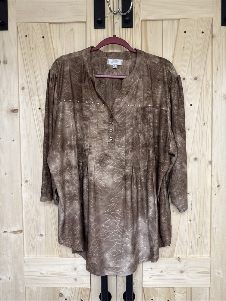 Vintage Women’s Top 3x Shannon Ford Gold/Brown Floral Scroll Tie Dye Metal Trim