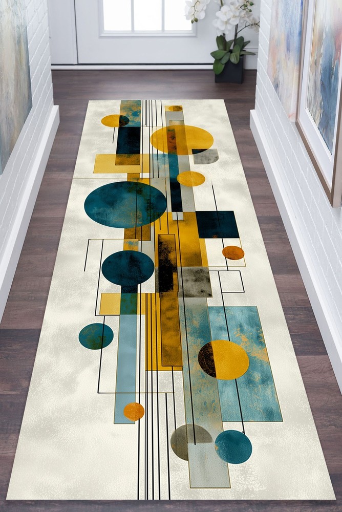 Mid Century Runner Rug, Abstract Runner Rug, Multicolored Runner Rug