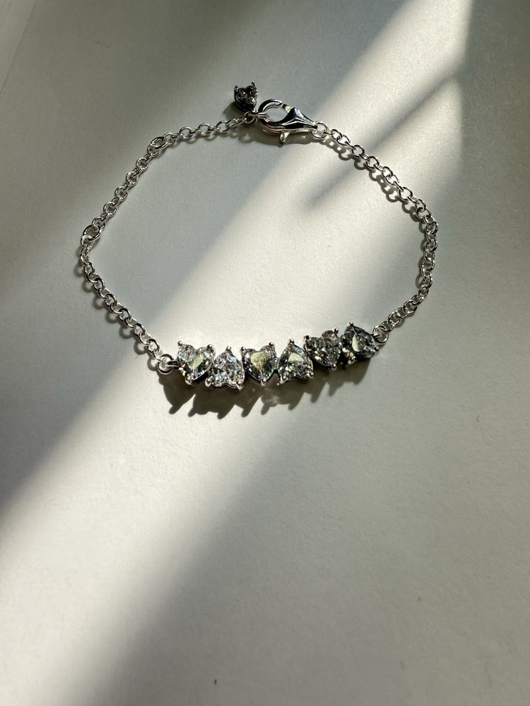 Pandora Sparkling Endless Hearts Chain Bracelet Adjustable 7.5 to 8.8 inches