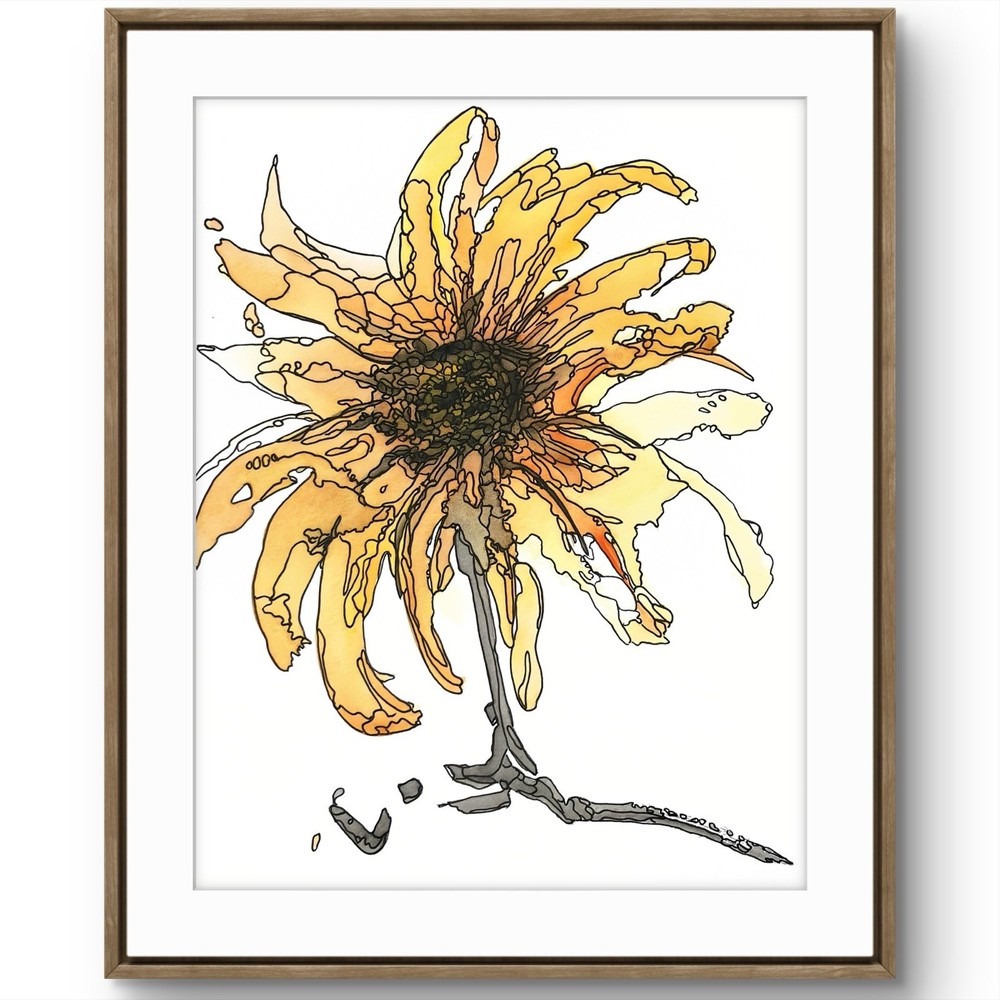 TITA PAINTZ Abstract Sunflower Watercolor Ink Hand Painted Art 9x12 Home Decor