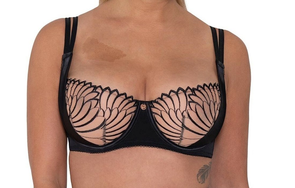 Curvy Kate Scantilly Bra Fallen Angel Size 34H Black Nude Mesh Balcony 012100