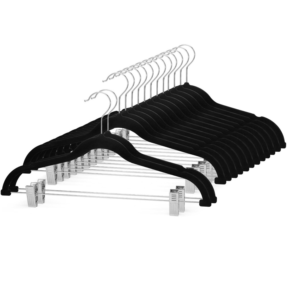 24-Pack Velvet Skirt Hangers with Clips - Ultra Thin Non-Slip Space-Saving