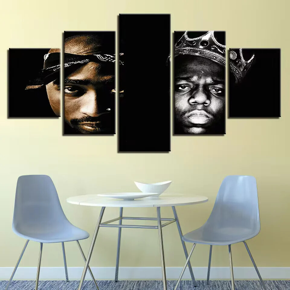 Tupac Shakur & Notorious BIG Biggie Gangster Rap 5 Piece Panel Canvas Wall Art