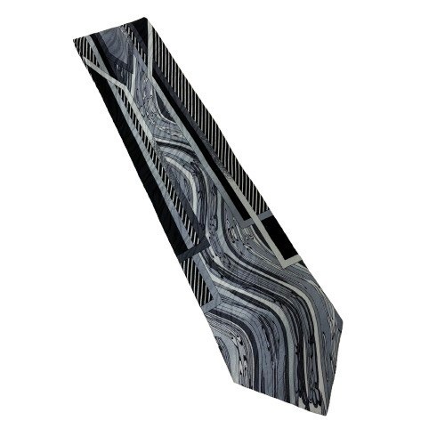 VTG 90s Vitaliano Pancaldi Black Silver Abstract Swirl Silk Tie Made in Italy