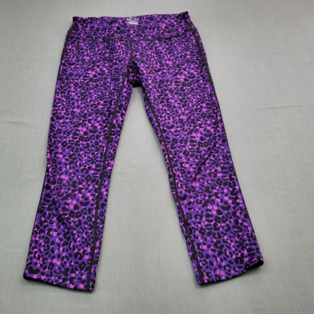 Nike Legging Womens M Capri Low Rise Stretch Dri Fit Pull On Cheetah Purple