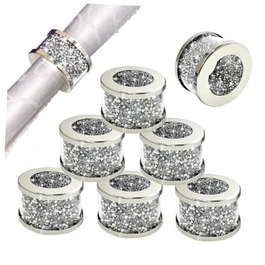 Crystal Glass Napkin Holder Silver Diamond Napkin Rings Pack of 8 8 pieces
