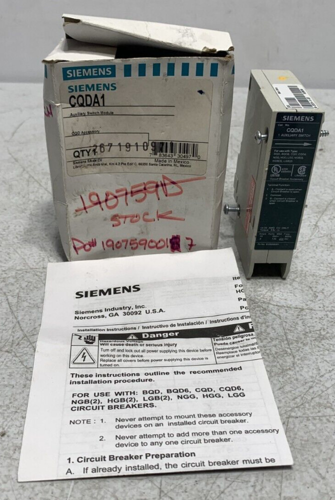 Siemens CQDA1 Circuit Breaker 600/347VAC 3 Pole 10KAIC
