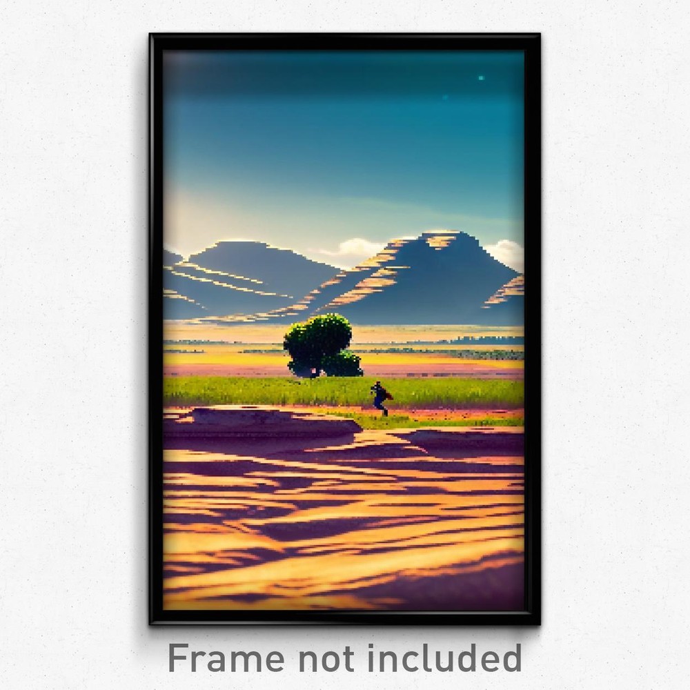 8 Bit Psychedelic Trippy Pixel Art Poster - Puny Plains Video Game Print