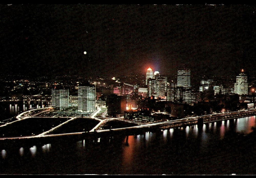 Pittsburgh PA Night Skyline View from Mt. Washington Dexter Press Postcard