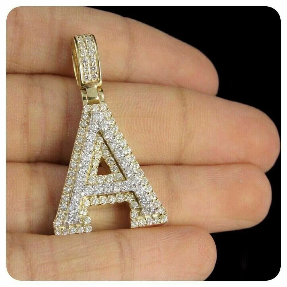 2Ct Round Lab Diamond A Initial Pendant in 14K Gold & Silver Plating