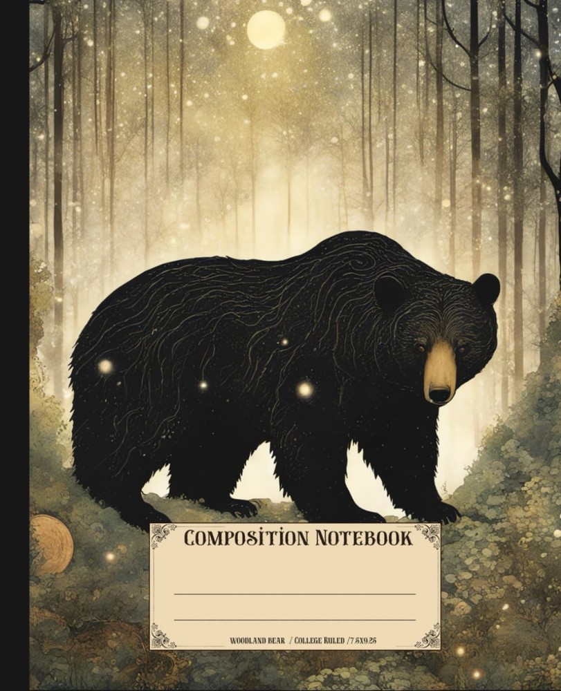 Composition Notebook. Woodland bear: Vintage forest animal theme. Aesthetic jour