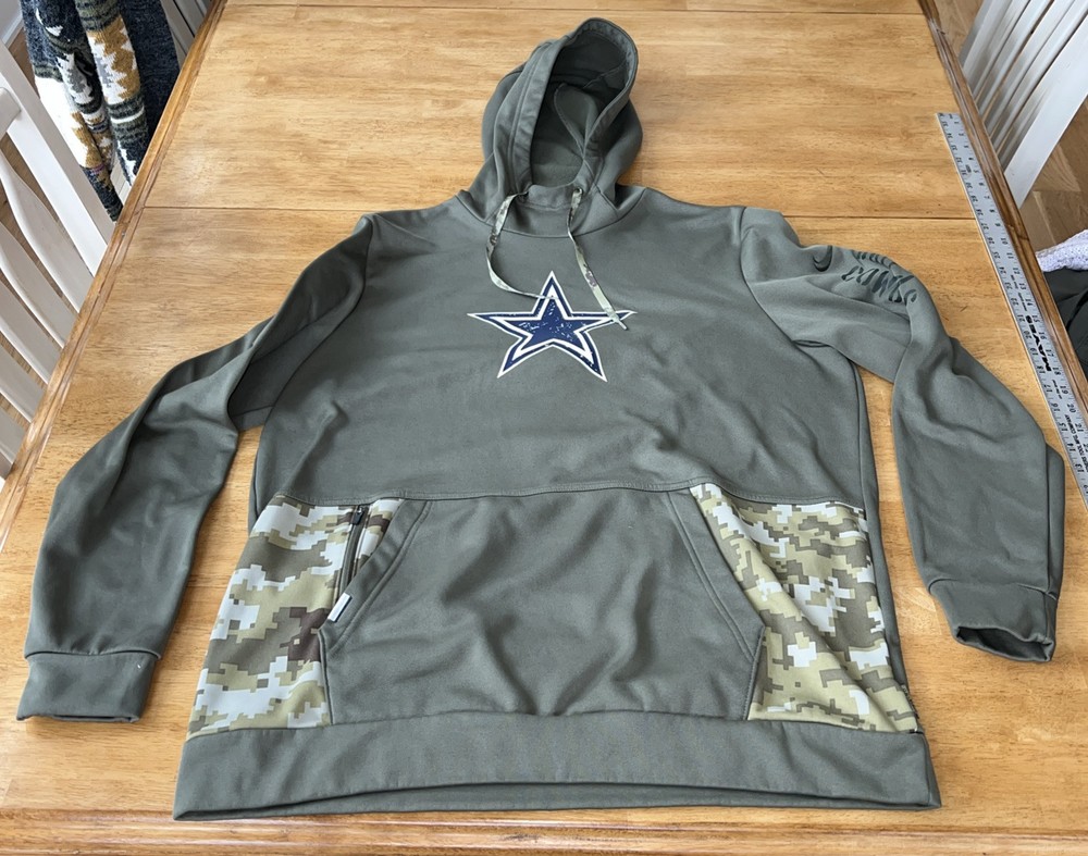 Nike NFL Dallas Cowboys Salute To Service Green Camo Sweatshirt Hoodie Mens L