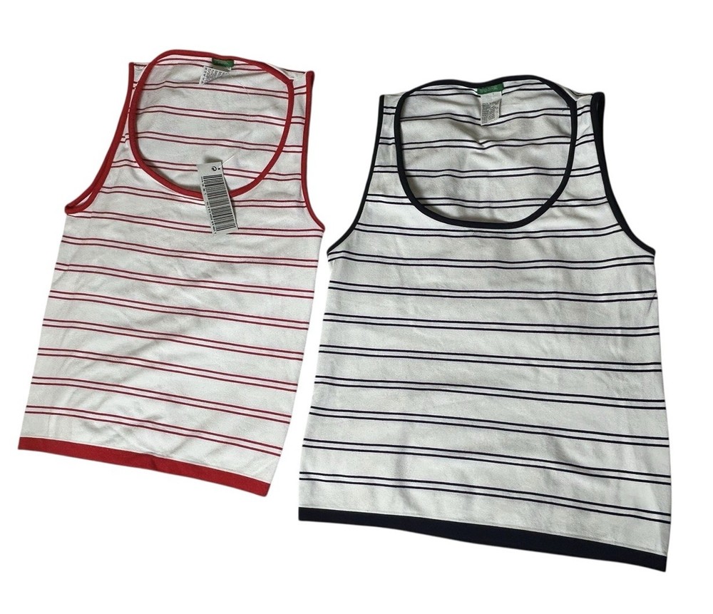 2 United Colors Of Benetton Striped Tank Tops Sz One Size Made in Italy READ