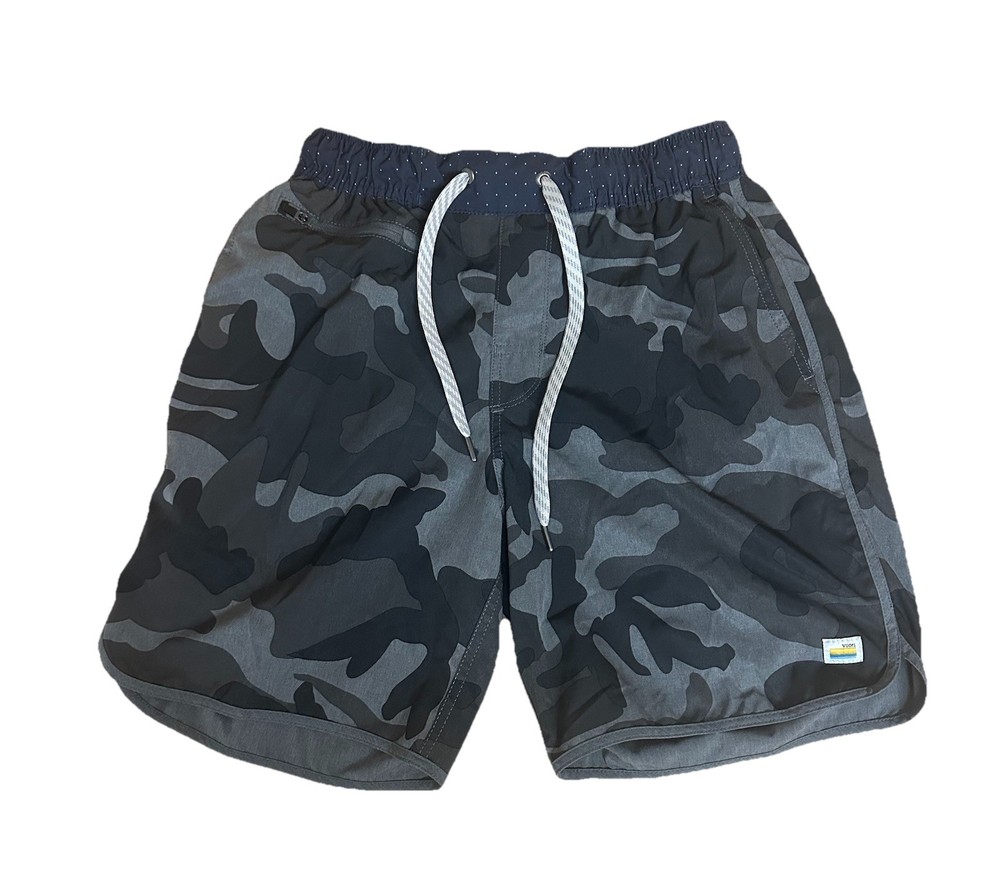 Vuori Banks Shorts Mens Small Blue Camo V330 Boardshorts Performance Gym 7”