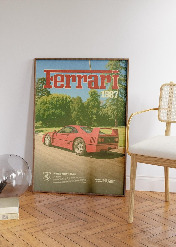 Retro Ferrari Wall Art, Vintage Car Wall Art, Cool Apartment Decor, Trendy
