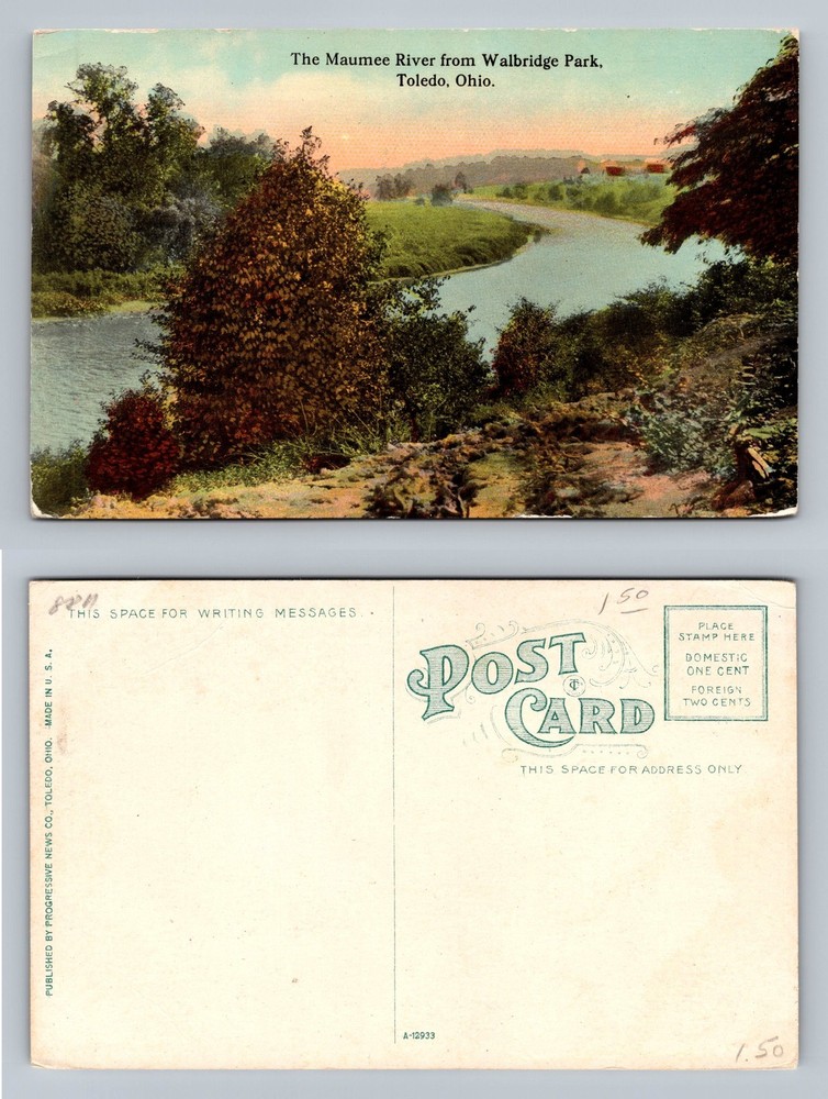 Toledo, OH-Ohio, Maumee River from Walbridge Park View Old Vintage Postcard