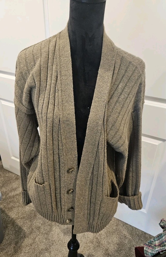 Vintage 80s London Fog Cardigan Sweater L Mens Brown Made USA. Dadcore,grandpaco