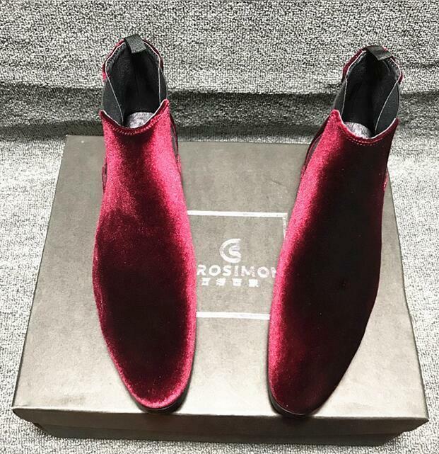 Men's Velvet Suede Leather Pointy Toe Chelsea Boots for Dress or Casual Wear