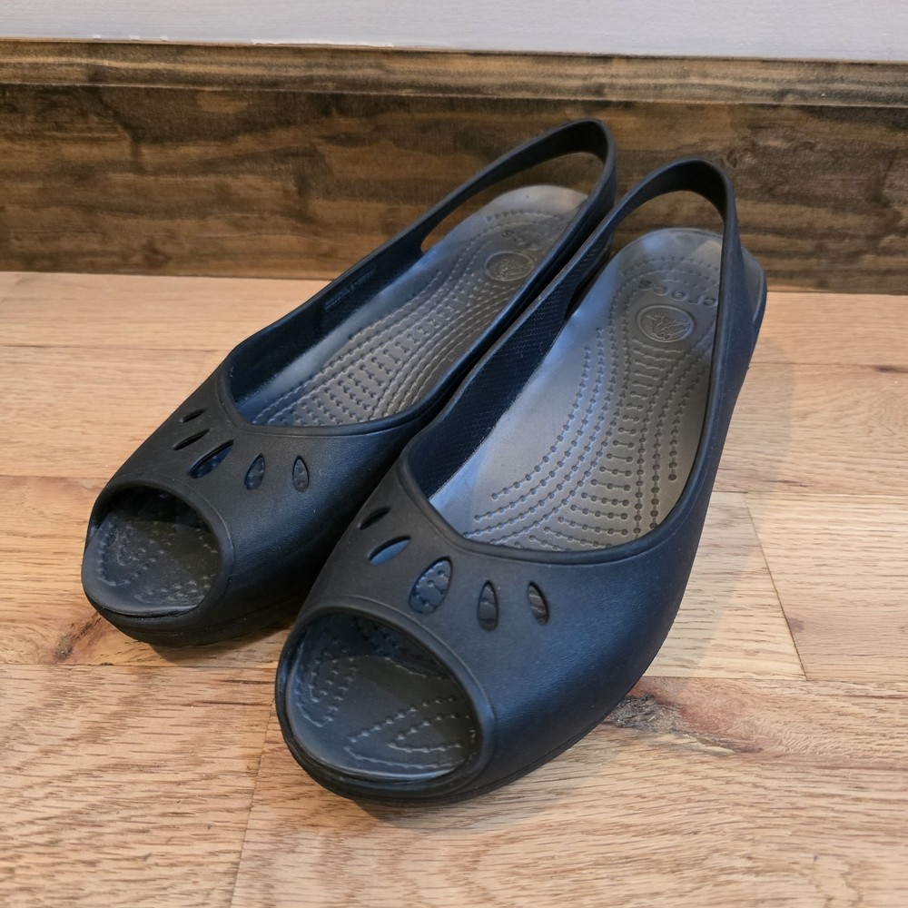 Black Crocs Slingback Wedge Sandals for Women Size 9